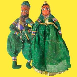 Kathputli Of Rajasthan Marionettes Puppets Pungi & Nath Vintage Indian Dolls.